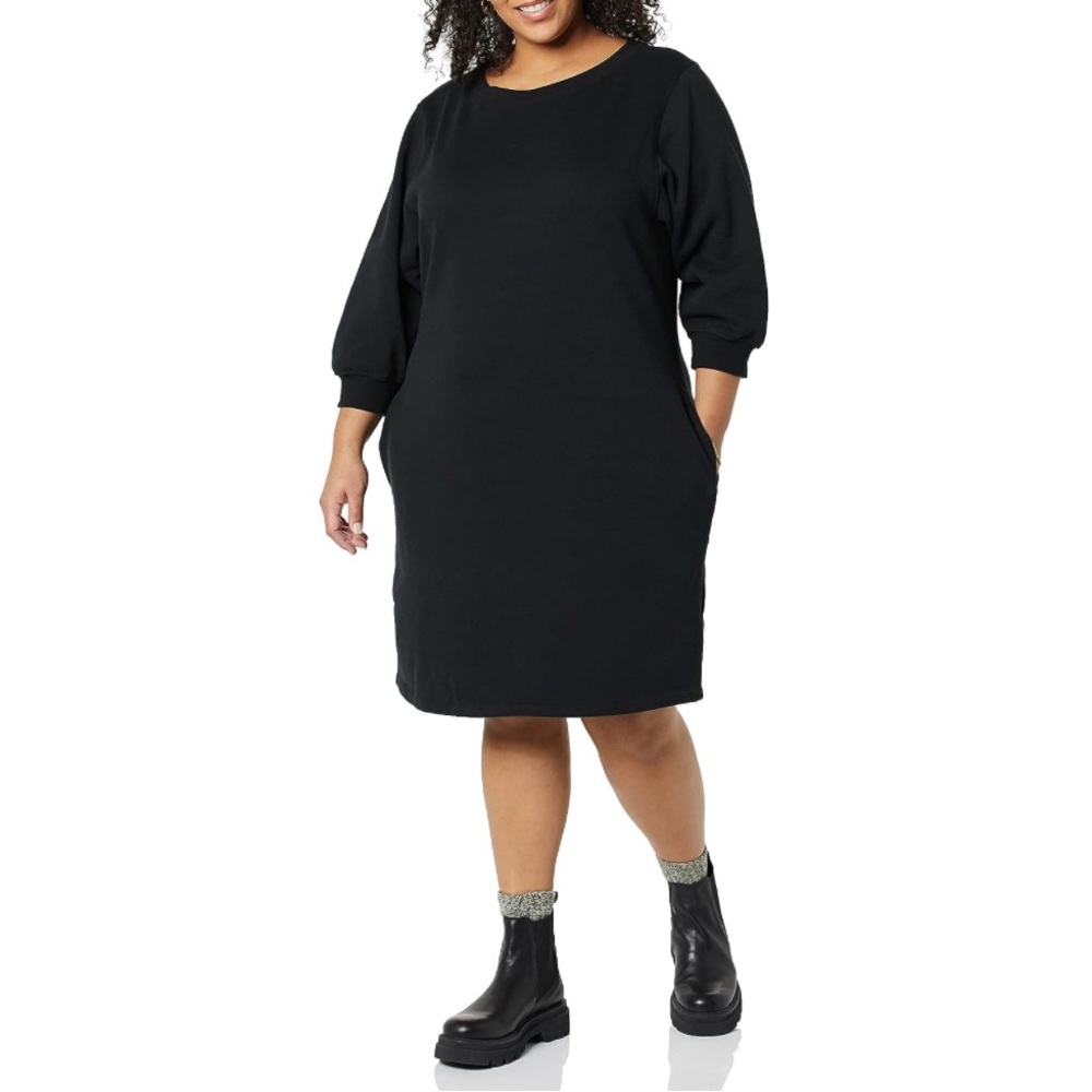 Womens Fleece Blouson Sleeve Crewneck Sweatshirt Dress size 1X Black